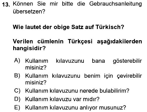 Almanca 2 2015-2016 Dönem Sonu Sınavı - 13. soru