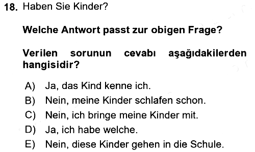 Almanca 2 2015-2016 Tek Ders Sınavı - 18. soru