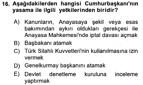 Anayasa Hukuku 2017-2018 3 Ders Sınavı - 16. soru