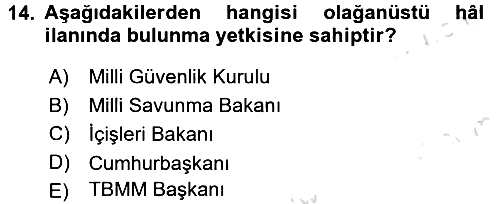 Anayasa Hukuku 2018-2019 3 Ders Sınavı - 14. soru