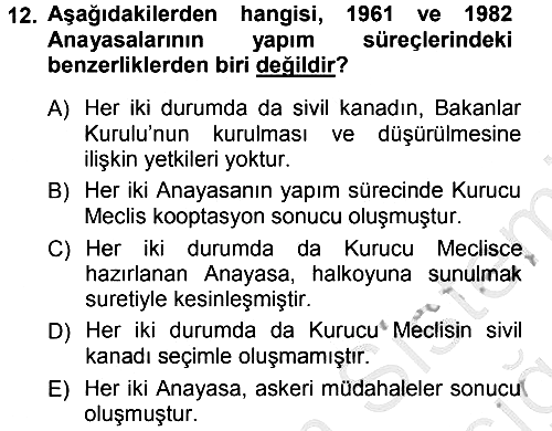 Anayasa Hukuku 2012-2013 Ara Sınav - 12. soru