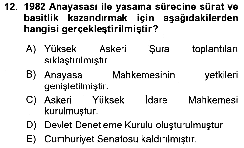 Anayasa Hukuku 2015-2016 Ara Sınav - 12. soru