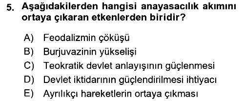 Anayasa Hukuku 2016-2017 Ara Sınav - 5. soru