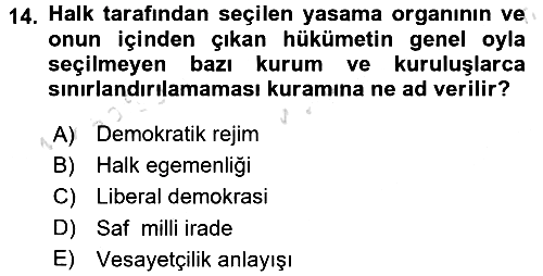Anayasa Hukuku 2016-2017 Ara Sınav - 14. soru