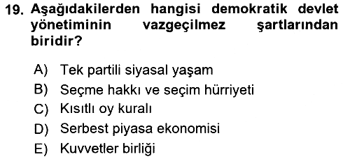 Anayasa Hukuku 2016-2017 Ara Sınav - 19. soru