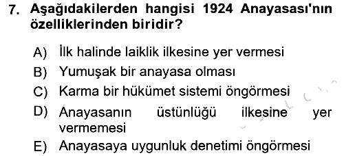 Anayasa Hukuku 2017-2018 Ara Sınav - 7. soru