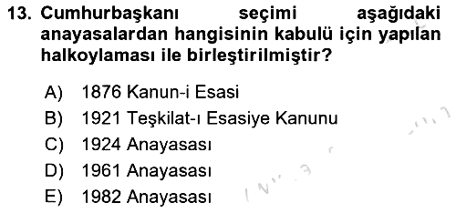 Anayasa Hukuku 2019-2020 Ara Sınav - 13. soru