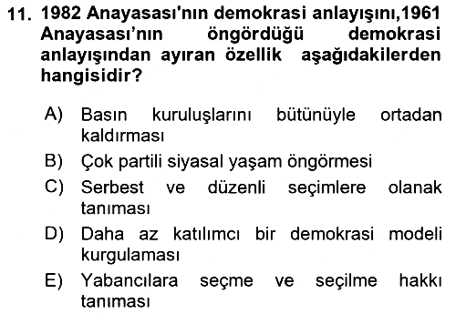 Anayasa Hukuku 2021-2022 Ara Sınav - 11. soru
