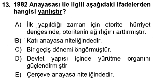 Anayasa Hukuku 2024-2025 Ara Sınav - 13. soru