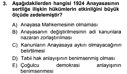 Anayasa Hukuku 2012-2013 Dönem Sonu Sınavı - 3. soru