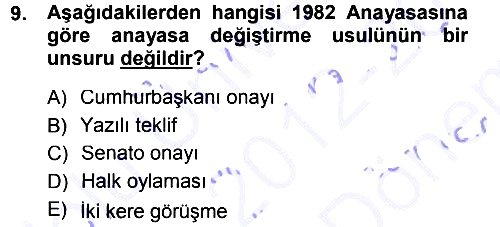 Anayasa Hukuku 2012-2013 Dönem Sonu Sınavı - 9. soru