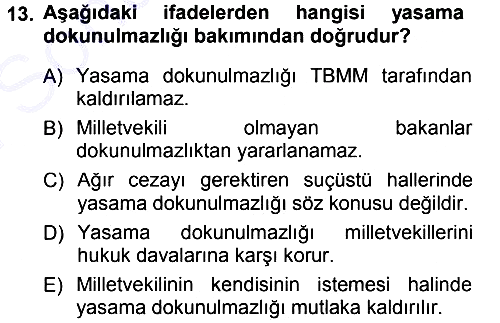 Anayasa Hukuku 2012-2013 Dönem Sonu Sınavı - 13. soru