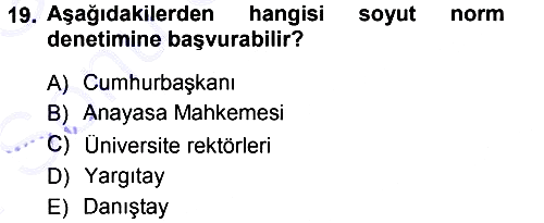 Anayasa Hukuku 2012-2013 Dönem Sonu Sınavı - 19. soru