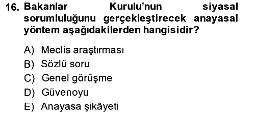 Anayasa Hukuku 2014-2015 Dönem Sonu Sınavı - 16. soru