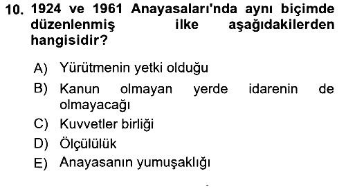 Anayasa Hukuku 2015-2016 Dönem Sonu Sınavı - 10. soru