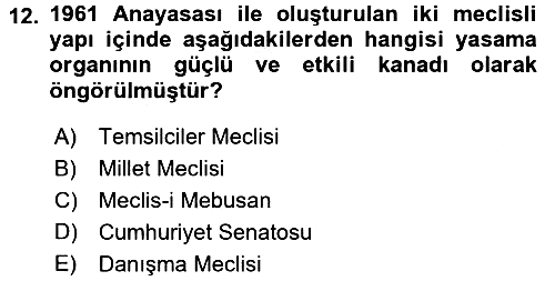 Anayasa Hukuku 2015-2016 Dönem Sonu Sınavı - 12. soru