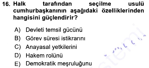 Anayasa Hukuku 2015-2016 Dönem Sonu Sınavı - 16. soru