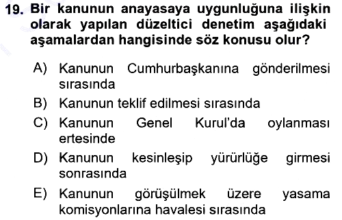 Anayasa Hukuku 2015-2016 Dönem Sonu Sınavı - 19. soru