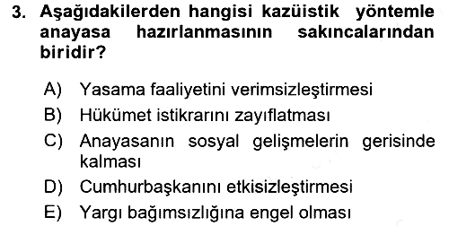 Anayasa Hukuku 2016-2017 Dönem Sonu Sınavı - 3. soru