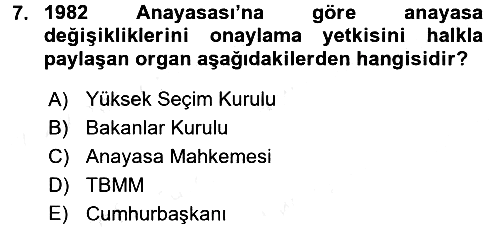 Anayasa Hukuku 2016-2017 Dönem Sonu Sınavı - 7. soru