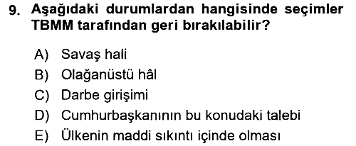 Anayasa Hukuku 2016-2017 Dönem Sonu Sınavı - 9. soru