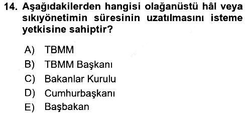 Anayasa Hukuku 2016-2017 Dönem Sonu Sınavı - 14. soru