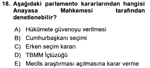 Anayasa Hukuku 2016-2017 Dönem Sonu Sınavı - 18. soru