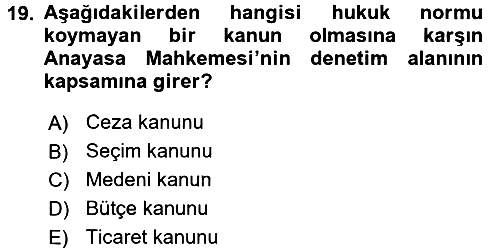 Anayasa Hukuku 2017-2018 Dönem Sonu Sınavı - 19. soru