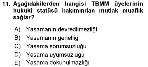 Anayasa Hukuku 2018-2019 Dönem Sonu Sınavı - 11. soru