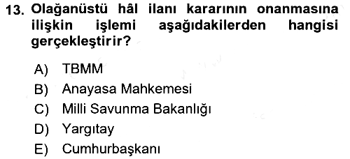 Anayasa Hukuku 2018-2019 Dönem Sonu Sınavı - 13. soru