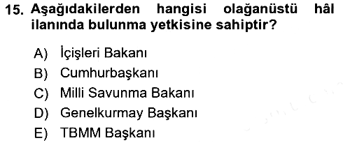 Anayasa Hukuku 2018-2019 Dönem Sonu Sınavı - 15. soru