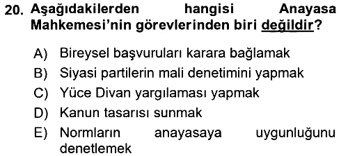 Anayasa Hukuku 2018-2019 Dönem Sonu Sınavı - 20. soru