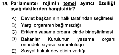 Anayasa Hukuku 2019-2020 Dönem Sonu Sınavı - 15. soru