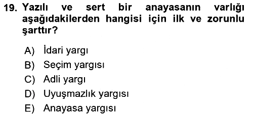 Anayasa Hukuku 2019-2020 Dönem Sonu Sınavı - 19. soru