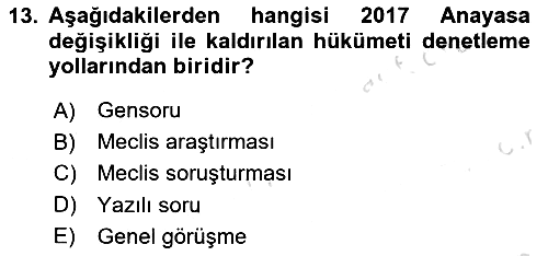 Anayasa Hukuku 2021-2022 Dönem Sonu Sınavı - 13. soru