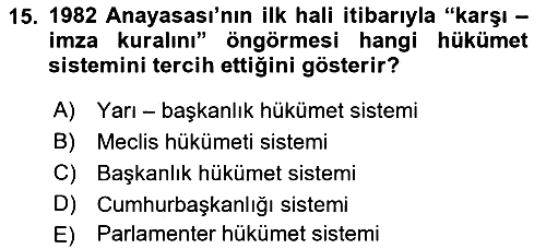 Anayasa Hukuku 2021-2022 Dönem Sonu Sınavı - 15. soru