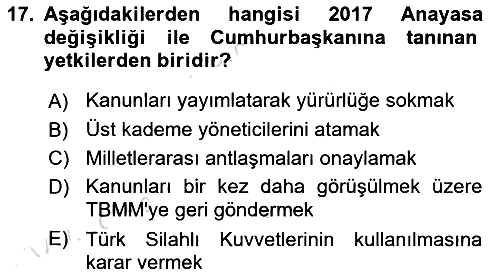 Anayasa Hukuku 2021-2022 Dönem Sonu Sınavı - 17. soru