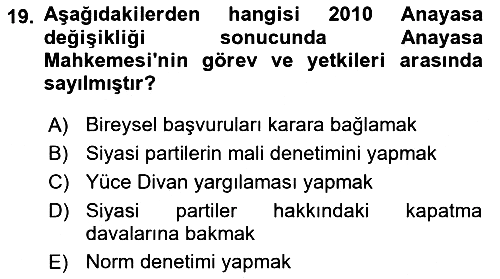 Anayasa Hukuku 2021-2022 Dönem Sonu Sınavı - 19. soru