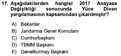 Anayasa Hukuku 2022-2023 Dönem Sonu Sınavı - 17. soru