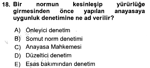Anayasa Hukuku 2022-2023 Dönem Sonu Sınavı - 18. soru