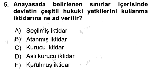Anayasa Hukuku 2023-2024 Dönem Sonu Sınavı - 5. soru