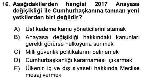 Anayasa Hukuku 2023-2024 Dönem Sonu Sınavı - 16. soru