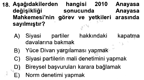 Anayasa Hukuku 2023-2024 Dönem Sonu Sınavı - 18. soru
