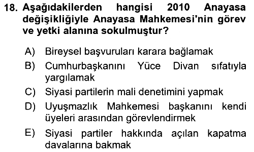 Anayasa Hukuku 2024-2025 Dönem Sonu Sınavı - 18. soru