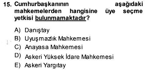 Anayasa Hukuku 2014-2015 Tek Ders Sınavı - 15. soru
