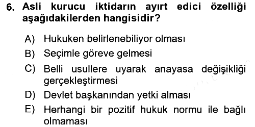 Anayasa Hukuku 2015-2016 Tek Ders Sınavı - 6. soru