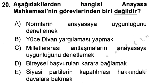 Anayasa Hukuku 2018-2019 Yaz Okulu Sınavı - 20. soru