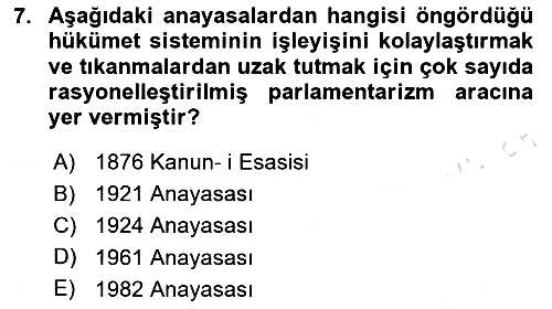 Anayasa Hukuku 2020-2021 Yaz Okulu Sınavı - 7. soru