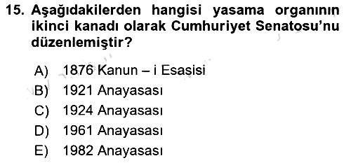 Anayasa Hukuku 2020-2021 Yaz Okulu Sınavı - 15. soru