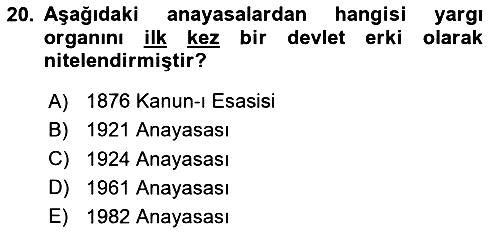 Anayasa Hukuku 2020-2021 Yaz Okulu Sınavı - 20. soru